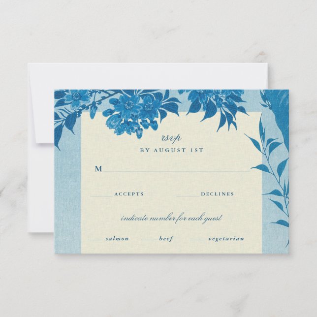 Antike Japanische Blaue Kirschblossom Rsvp-Karte Einladung (Vorderseite)