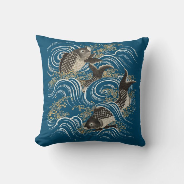 Antike japanische Koi Fish Fukusa Print Kissen (Vorderseite)