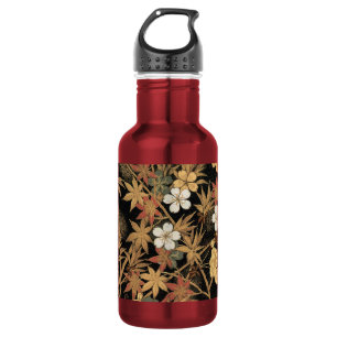 Antike japanische schwarze Gold-Herbst-Blumen-Kuns Edelstahlflasche