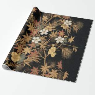 Antike japanische schwarze Gold-Herbst-Blumen-Kuns Geschenkpapier