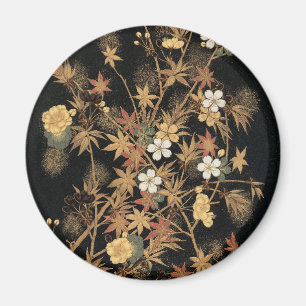 Antike japanische schwarze Gold-Herbst-Blumen-Kuns Magnet