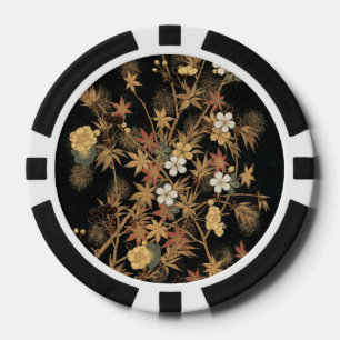 Antike japanische schwarze Gold-Herbst-Blumen-Kuns Pokerchips