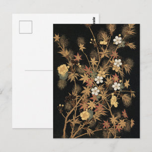 Antike japanische schwarze Gold-Herbst-Blumen-Kuns Postkarte