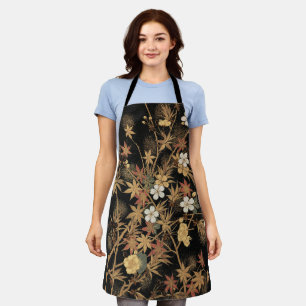 Antike japanische schwarze Gold-Herbst-Blumen-Kuns Schürze