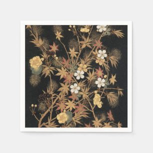 Antike japanische schwarze Gold-Herbst-Blumen-Kuns Serviette