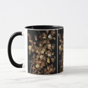 Antike japanische schwarze Gold-Herbst-Blumen-Kuns Tasse