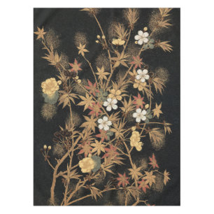 Antike japanische schwarze Gold-Herbst-Blumen-Kuns Tischdecke