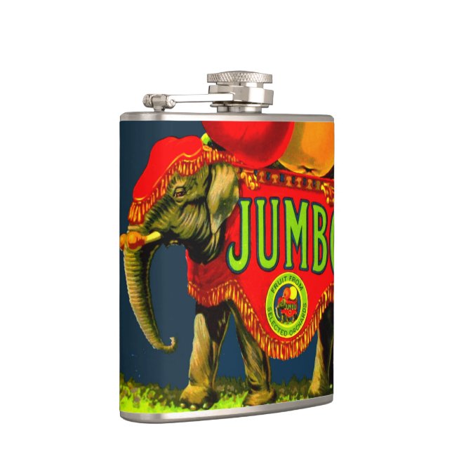 Antike Jumbo-Zirkus-Elefanten-Frucht-Etikett-Flasc Flachmann (Rechts)