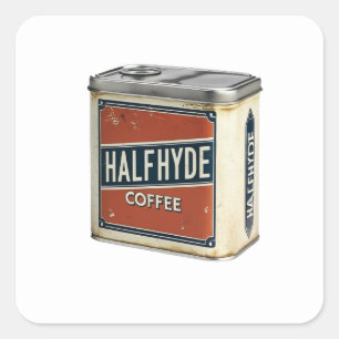 Antike Kaffeedose Halfhyde Coffee Company Quadratischer Aufkleber