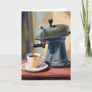 Antike Kaffeemaschine Latte Aquarell Karte