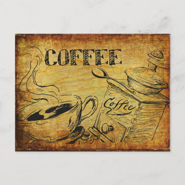 Antike Kaffeetasse alte Kaffeemühle Postkarte (Vorderseite)