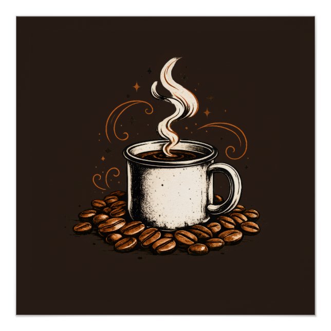 Antike Kaffeetasse mit Kaffeebohnen | Gemütlicher  Poster (Vorderseite)