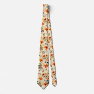 Antike Kamera Florale Orange Senf Ephemera Krawatte