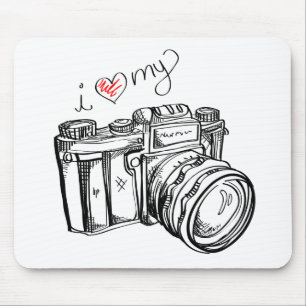 Antike Kamera, handgezeichnete Illustration, Foto Mousepad