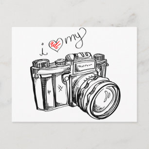 Antike Kamera, handgezeichnete Illustration, Foto Postkarte