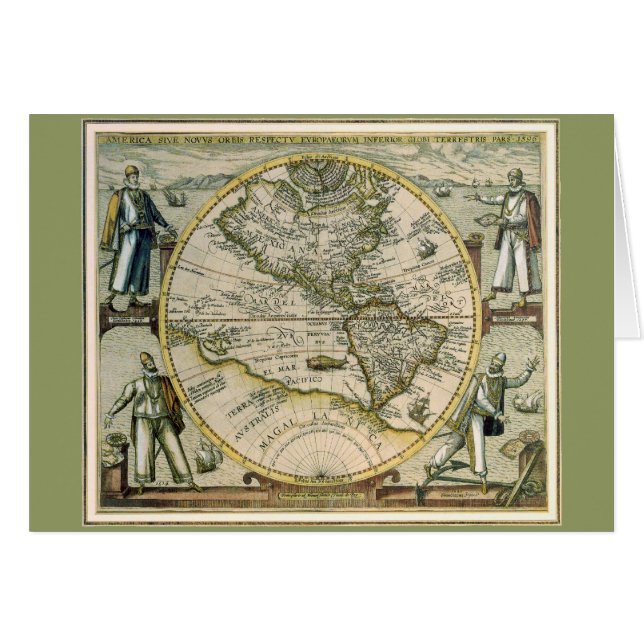 Antike Karte, 1596, America Sive Novus Orbis (Vorderseite (Horizontal))