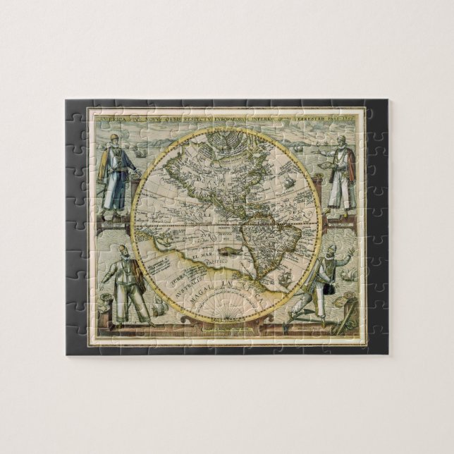 Antike Karte, 1596, America Sive Novus Orbis (Horizontal)