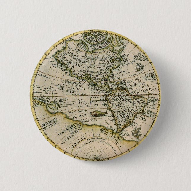 Antike Karte, 1596, America Sive Novus Orbis Button (Vorderseite)