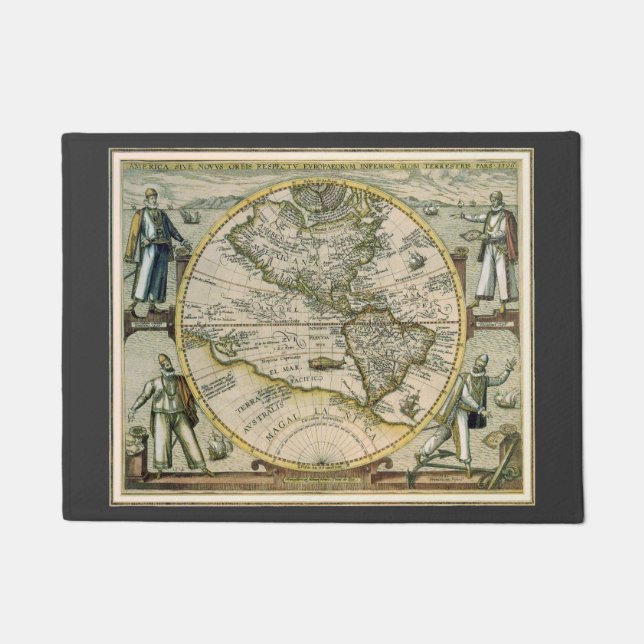 Antike Karte, 1596, America Sive Novus Orbis Fußmatte (Vorderseite)