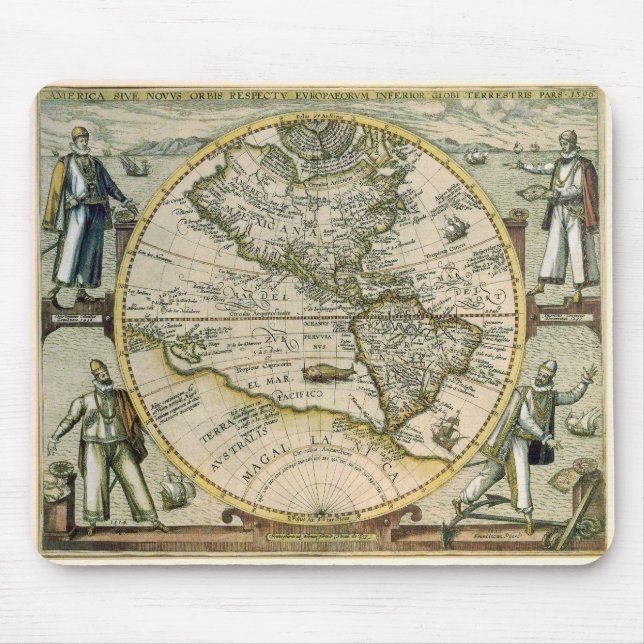 Antike Karte, 1596, America Sive Novus Orbis Mousepad (Vorne)