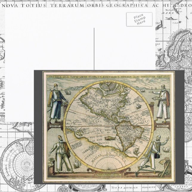 Antike Karte, 1596, America Sive Novus Orbis Postkarte (Von Creator hochgeladen)
