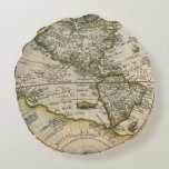 Antike Karte, 1596, America Sive Novus Orbis Rundes Kissen<br><div class="desc">Vintage Darstellung antiker Weltkarte mit Amerika, 1596 von Theodorus de Bry (1528-1598). Theodore de Brys Landkarte von 1596, America sive Novus Orbis, America or the New World, bezeichnet Nordamerika als "America Mexicana" und Südamerika als "America Peruana". Diese geographischen Namen spiegeln die Dominanz des spanischen Powers in Amerika im späten 16....</div>