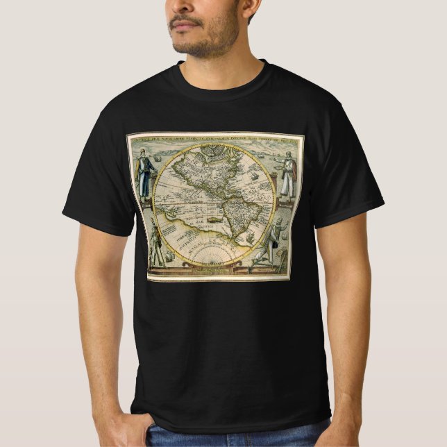 Antike Karte, 1596, America Sive Novus Orbis T-Shirt (Vorderseite)