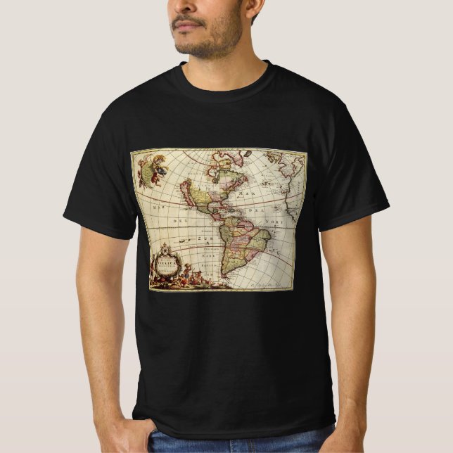 Antike Karte Amerikas von Johannes De Ram T-Shirt (Vorderseite)