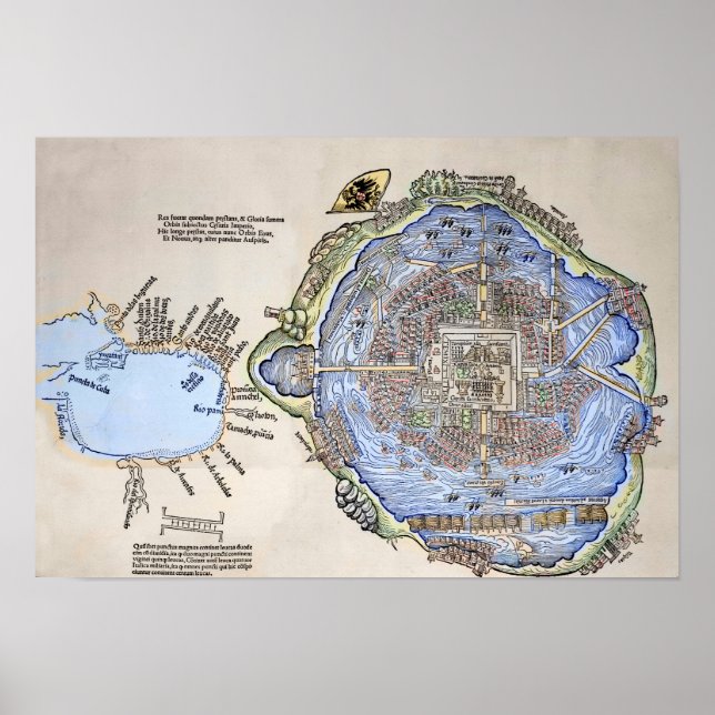 Antike Karte der Azteken Hauptstadt Tenochtitlan Poster (Vorne)