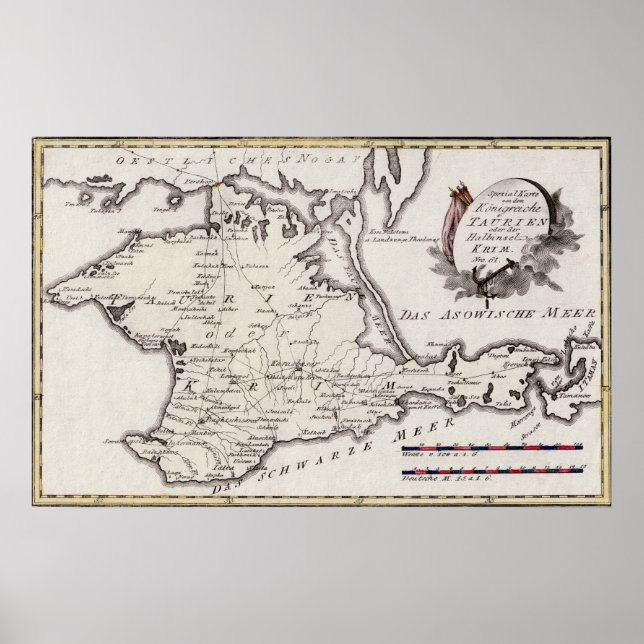Antike Karte der Krim, Krimhalbinsel 1791 Poster (Vorne)