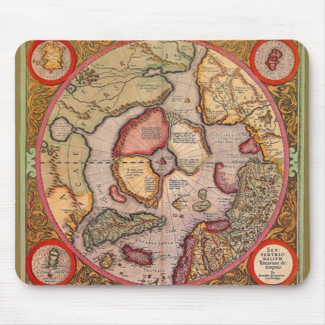 Antike Karte der Nordpol-Karte von Mercator Mousepad (Vorne)