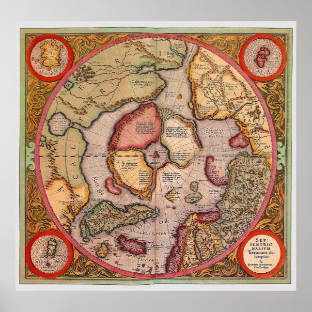 Antike Karte der Nordpol-Karte von Mercator Poster (Vorne)