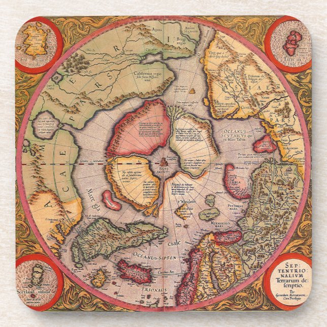 Antike Karte der Nordpol-Karte von Mercator Untersetzer (Vorderseite)
