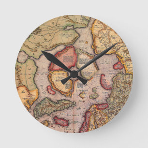 Antike Karte der Nordpolkarte von Mercator Runde Wanduhr