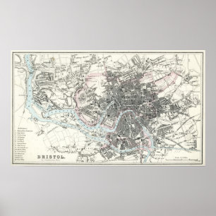 Antike Karte des 19. Jahrhundertsvon Bristol Poster