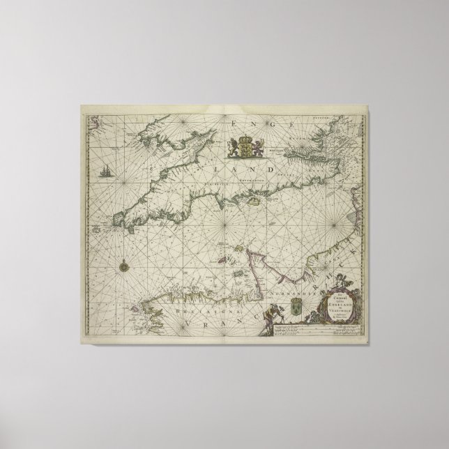 Antike Karte des Kanals, 1666 (Farbengravur) Leinwanddruck (Vorderseite)