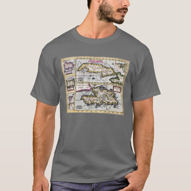 Antike Karte des karibischen T - Shirt, Inseln T-Shirt (Vorderseite)