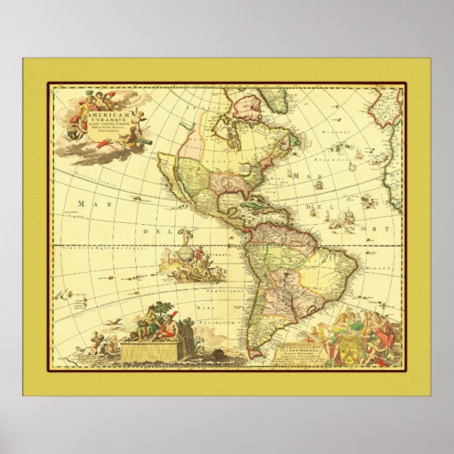 Antike Karte des Westerns Hemisphäre ~ 1700er Poster (Vorne)