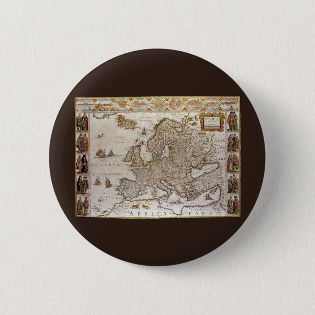 Antike Karte Europas von Willem Jansz Blaeu, c1617 Button (Vorderseite)