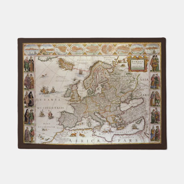 Antike Karte Europas von Willem Jansz Blaeu, c1617 Fußmatte (Vorderseite)