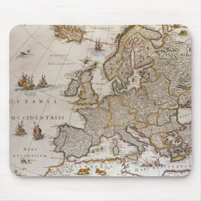 Antike Karte Europas von Willem Jansz Blaeu, c1617 Mousepad (Vorne)