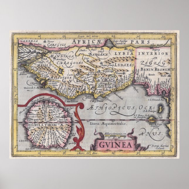 Antike Karte, Guinea - Afrikanische Küste, Kaerius Poster (Vorne)