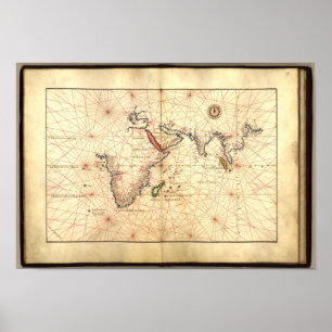 Antike Karte Indischer Ozean Agnese Atlas 1544 A.D Poster