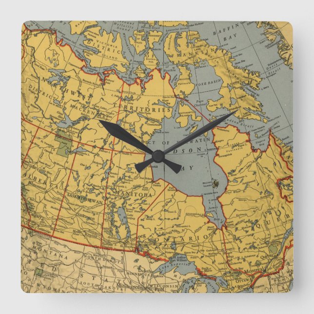 Antike Karte Kanadas Quadratische Wanduhr (Vorderseite)