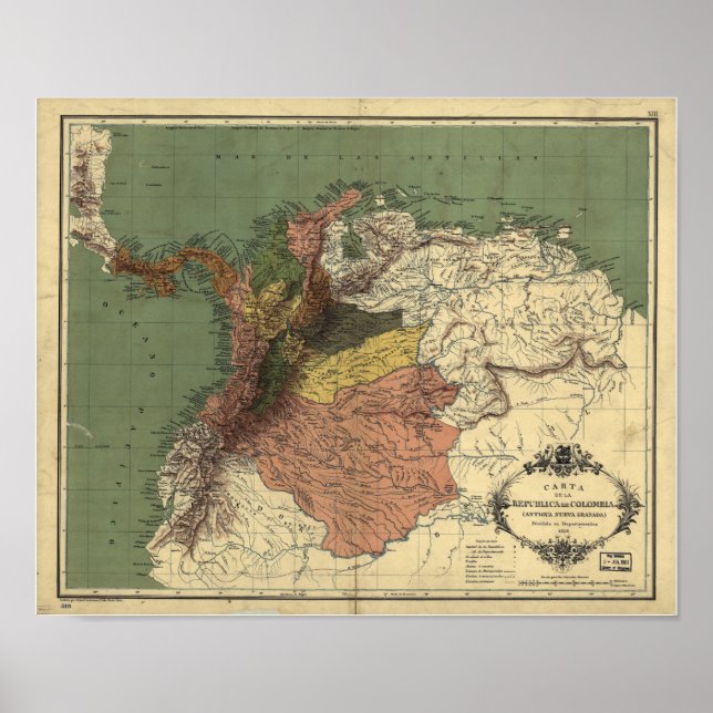 Antike Karte Kolumbiens - Panama 1886 Poster (Vorne)