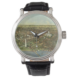 Antike Karte mit einer Panoramasicht von Washingto Armbanduhr