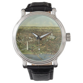 Antike Karte mit Panoramablick auf Washington DC Armbanduhr