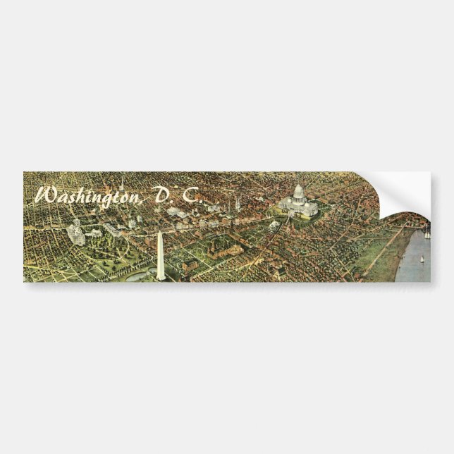 Antike Karte mit Panoramablick auf Washington DC Autoaufkleber (Vorne)
