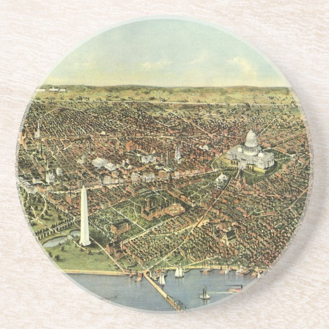 Antike Karte mit Panoramablick auf Washington DC Getränkeuntersetzer (Vorne)