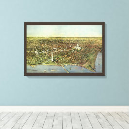 Antike Karte mit Panoramablick auf Washington DC Leinwanddruck